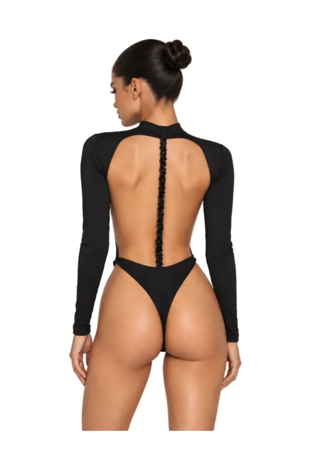 Long Sleeve Open Back Beaded Bodysuit