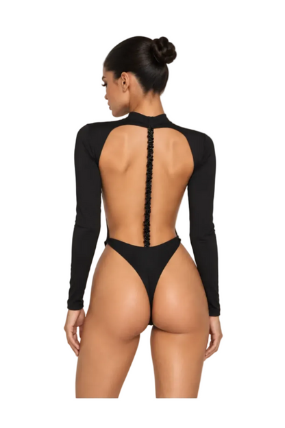 Long Sleeve Open Back Beaded Bodysuit