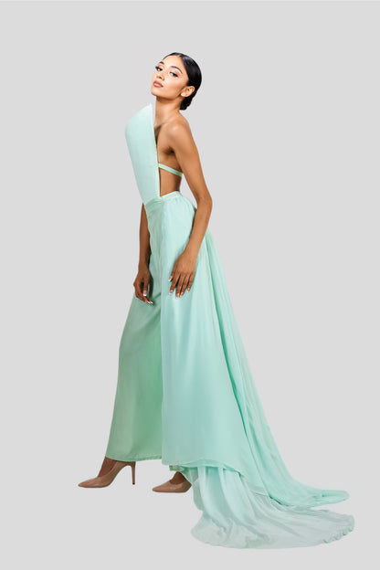 Asymmetrical Mint Runway Look