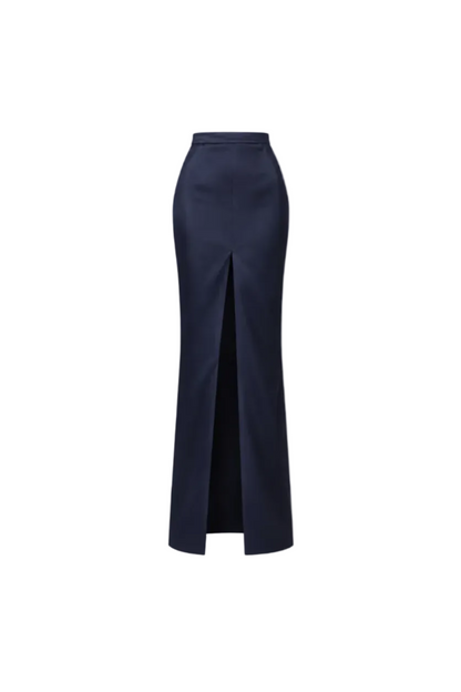 Navy Front Slit Maxi Skirt
