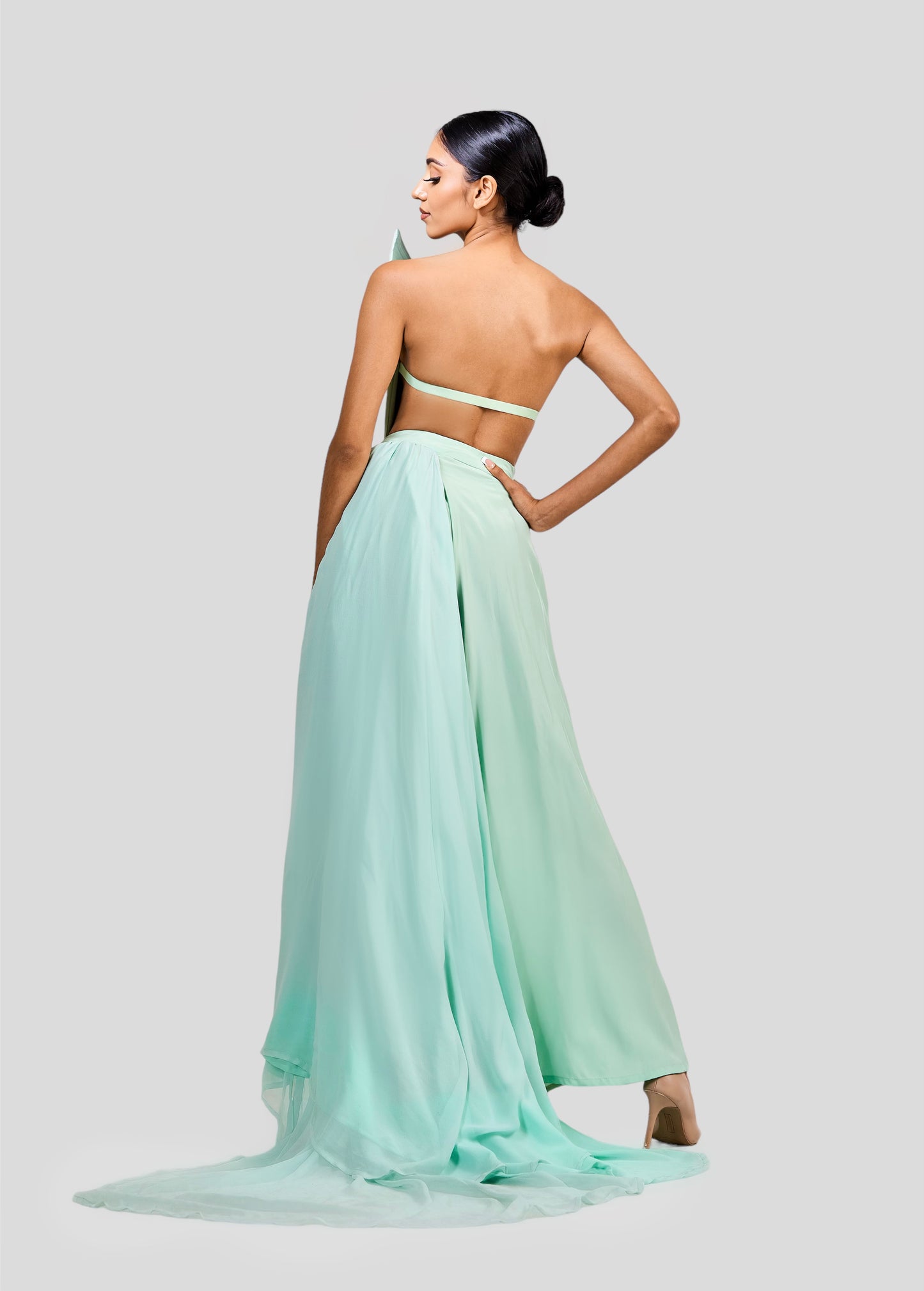 Asymmetrical Mint Runway Look