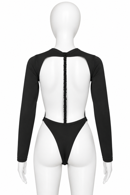 Long Sleeve Open Back Beaded Bodysuit