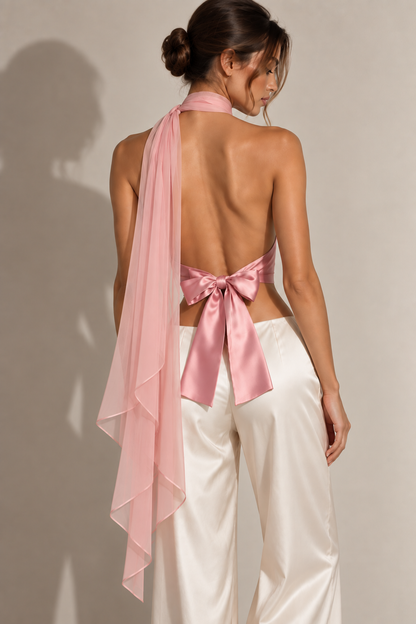 Pink Silk Tie Back Blouse