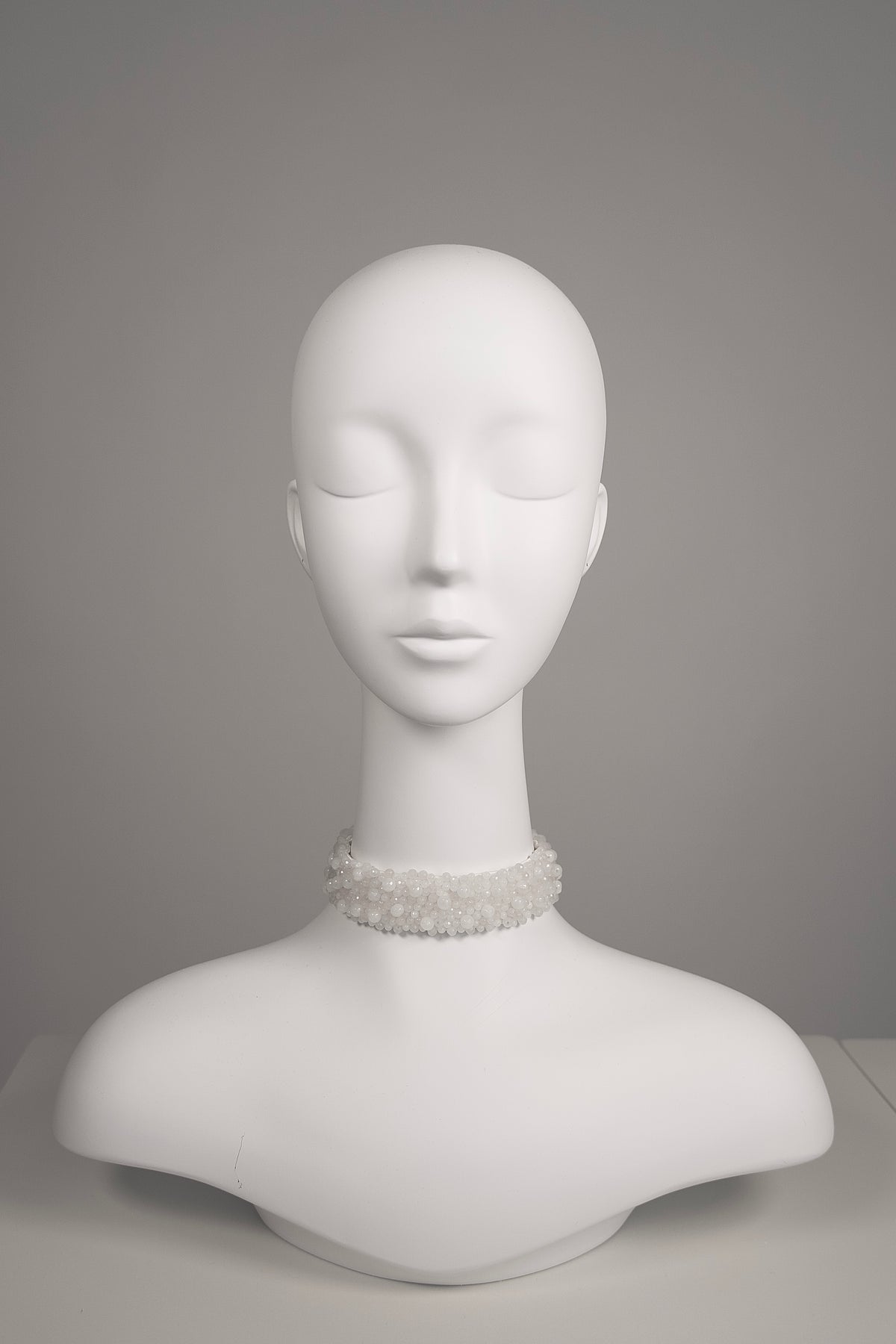White Agate Hand-Beaded Choker Necklace