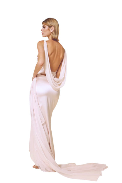 Embroidered Rose Quartz Silk Runway Look