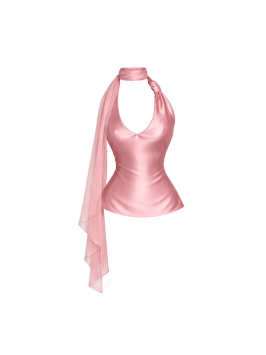Pink Silk Tie Back Blouse