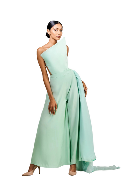 Asymmetrical Mint Runway Look