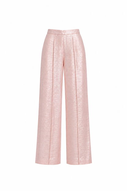 Light Pink Linen Trouser with Silver Metallic Foiling