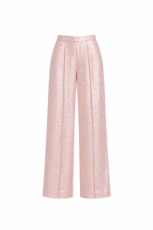 Light Pink Linen Trouser with Silver Metallic Foiling
