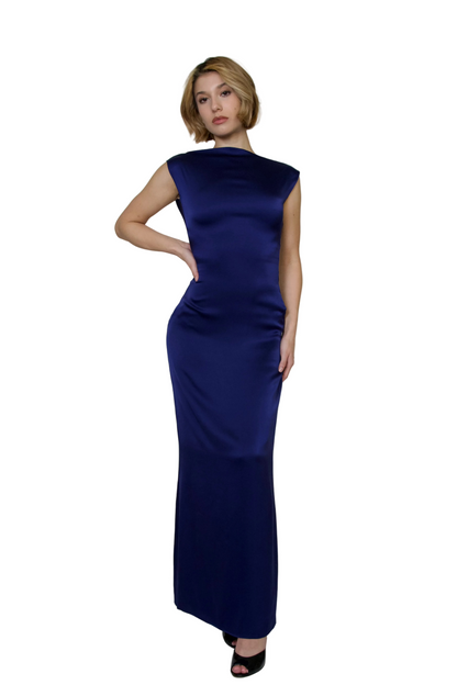 Curved Boatneck Silk Maxi Dress