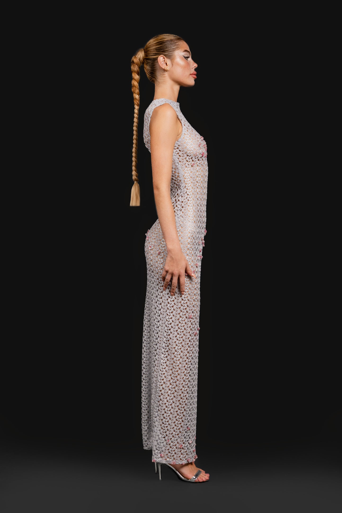 Rose Quartz Crochet Maxi Dress