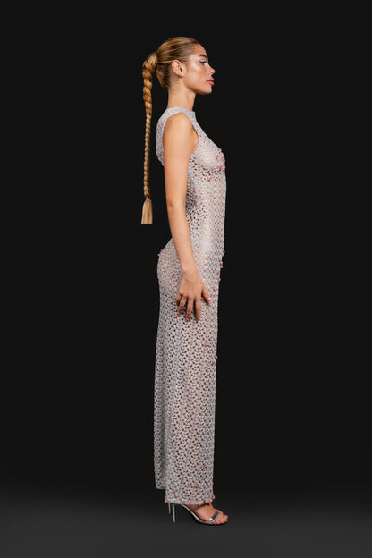 Rose Quartz Crochet Maxi Dress