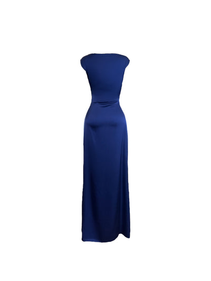 Curved Boatneck Silk Maxi Dress