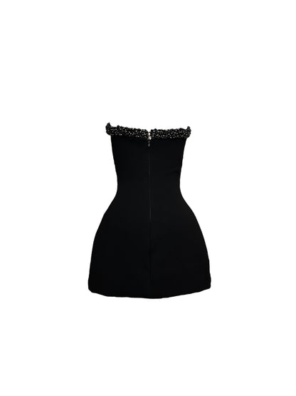 Black Onyx & Hematite Hand Embroidered Mini Dress with Pockets