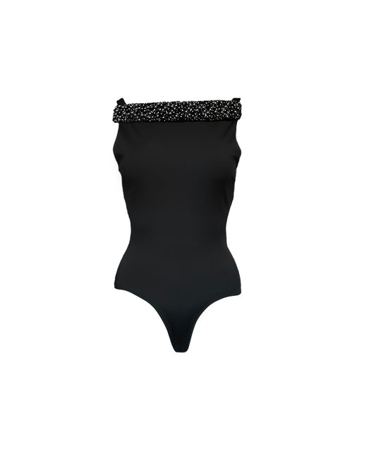 High Square Embroidered Neck Bodysuit