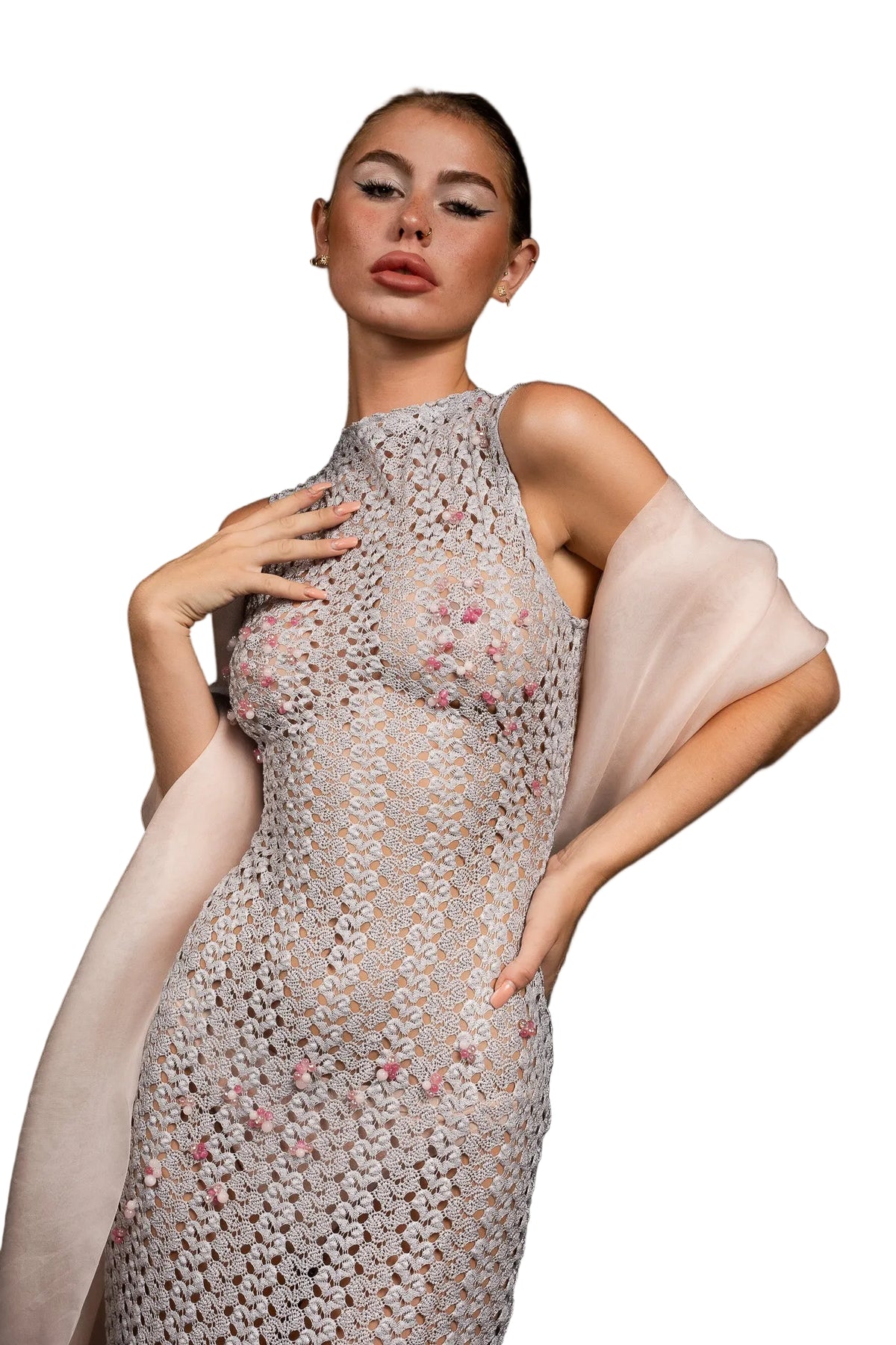 Rose Quartz Crochet Maxi Dress