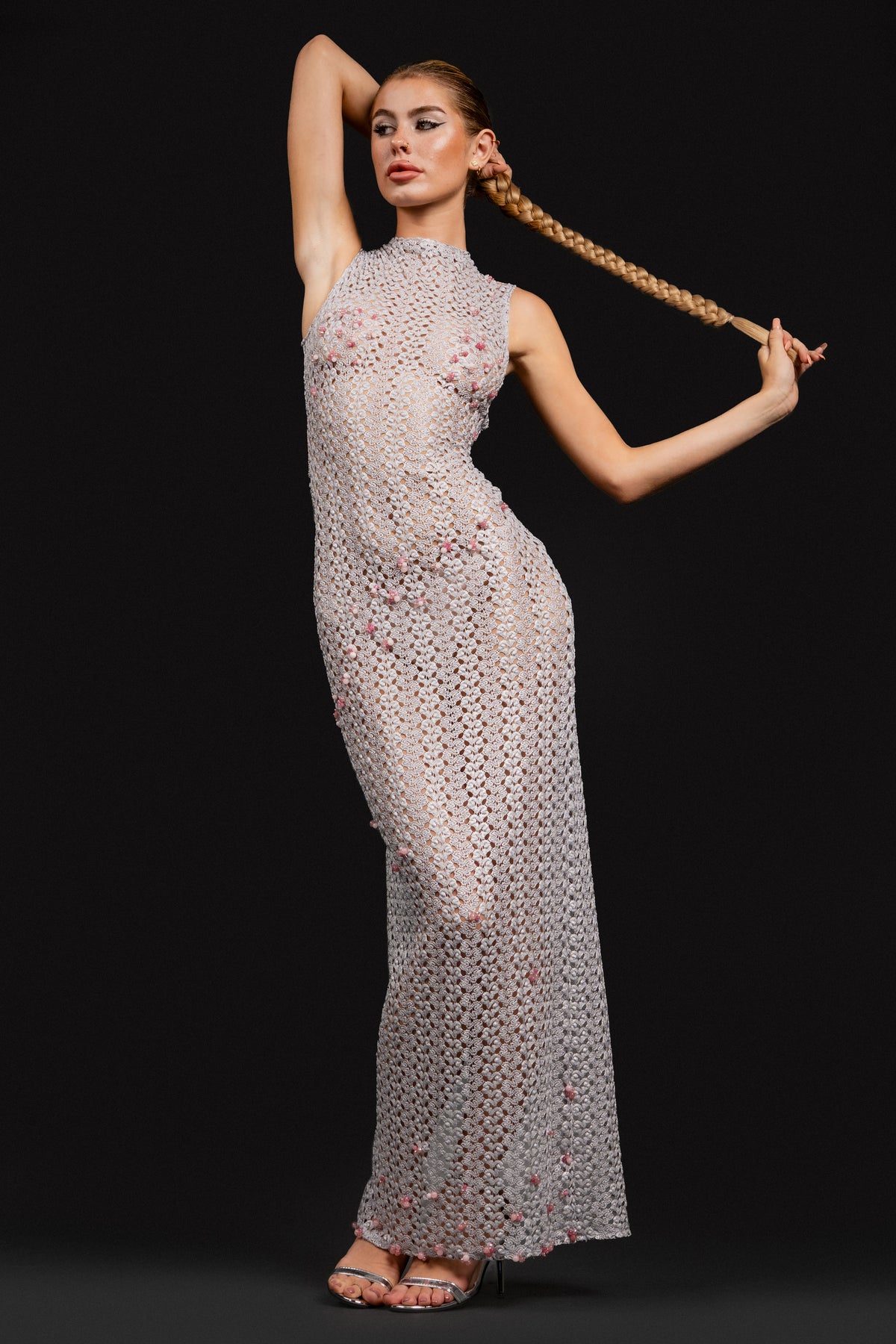 Rose Quartz Crochet Maxi Dress