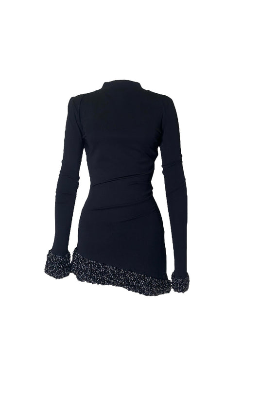 Long Sleeve Embroidered Mini Dress LBD Runway