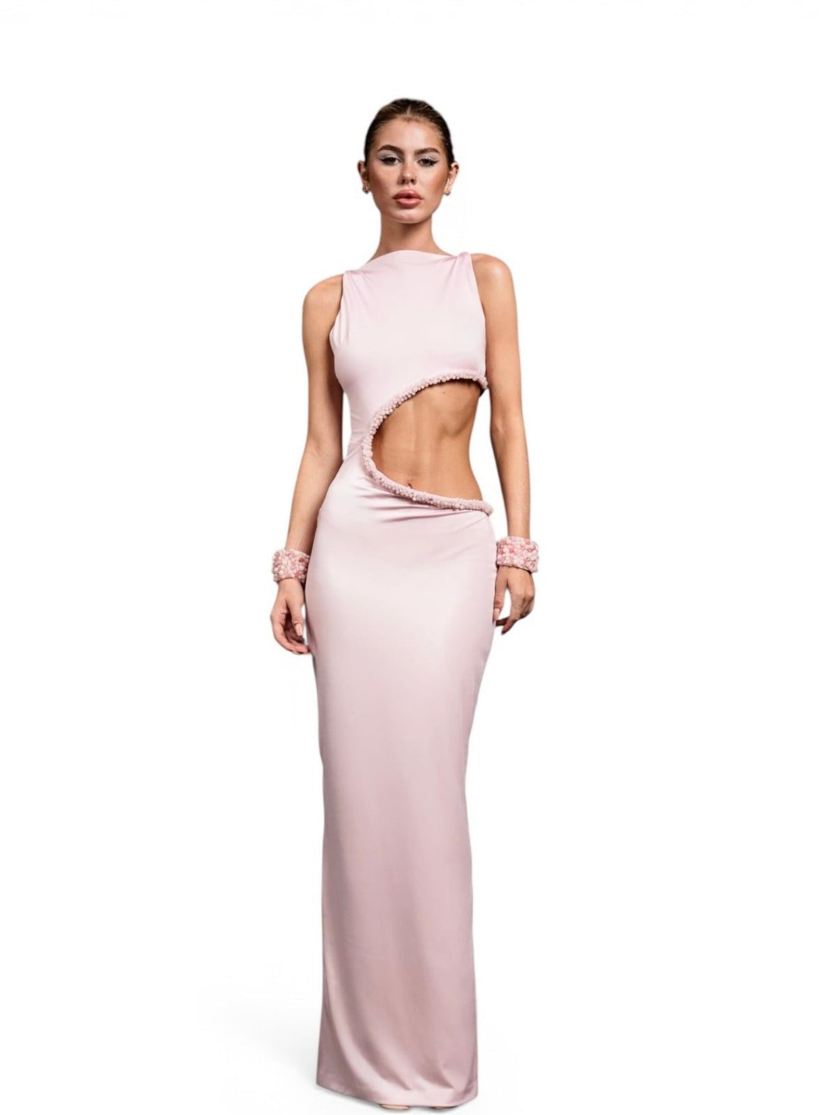 Embroidered Rose Quartz Cut Out Runway Look