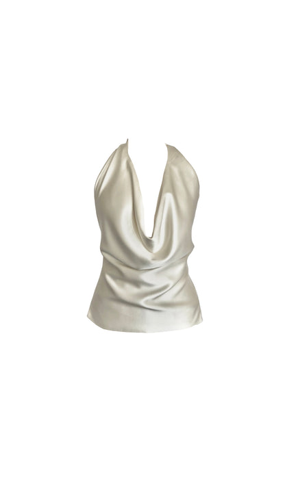 Classic Ivory Silk Cowl Neck Blouse