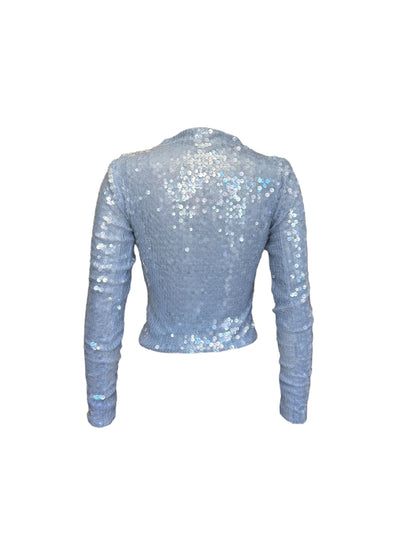 Dusty Blue Sequin Mock Neck Long Sleeve