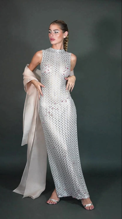 Rose Quartz Crochet Maxi Dress